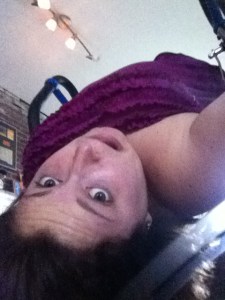 Doing some physical therapy upside-down on my inversion table.