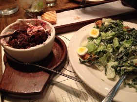 The salt-roasted beets (left) and kale caesar salad (right).