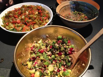 The Brussels sprouts dish I made, front and center, along with other vegetarian delights